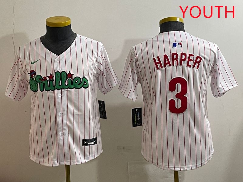 Youth Philadelphia Phillies #3 Harper White three generations Joint Name Nike 2025 MLB Jersey style 1